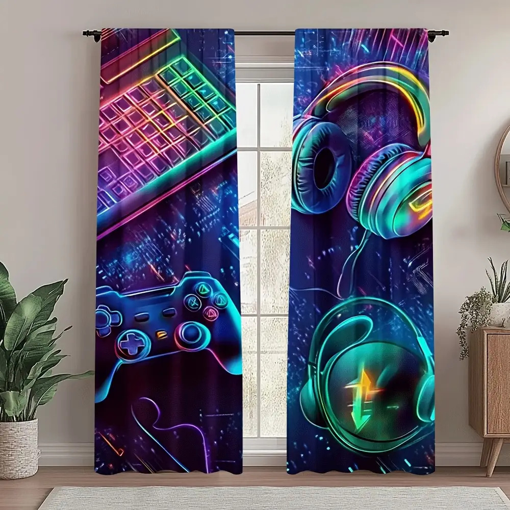 Esports Gaming Youtube - Gamer Curtains with Neon Keyboard and