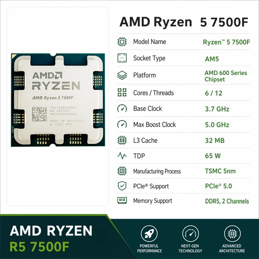 Gaming CPU AMD Ryzen 5 7500F 6 - Esports Gaming Brands 评论和价格
